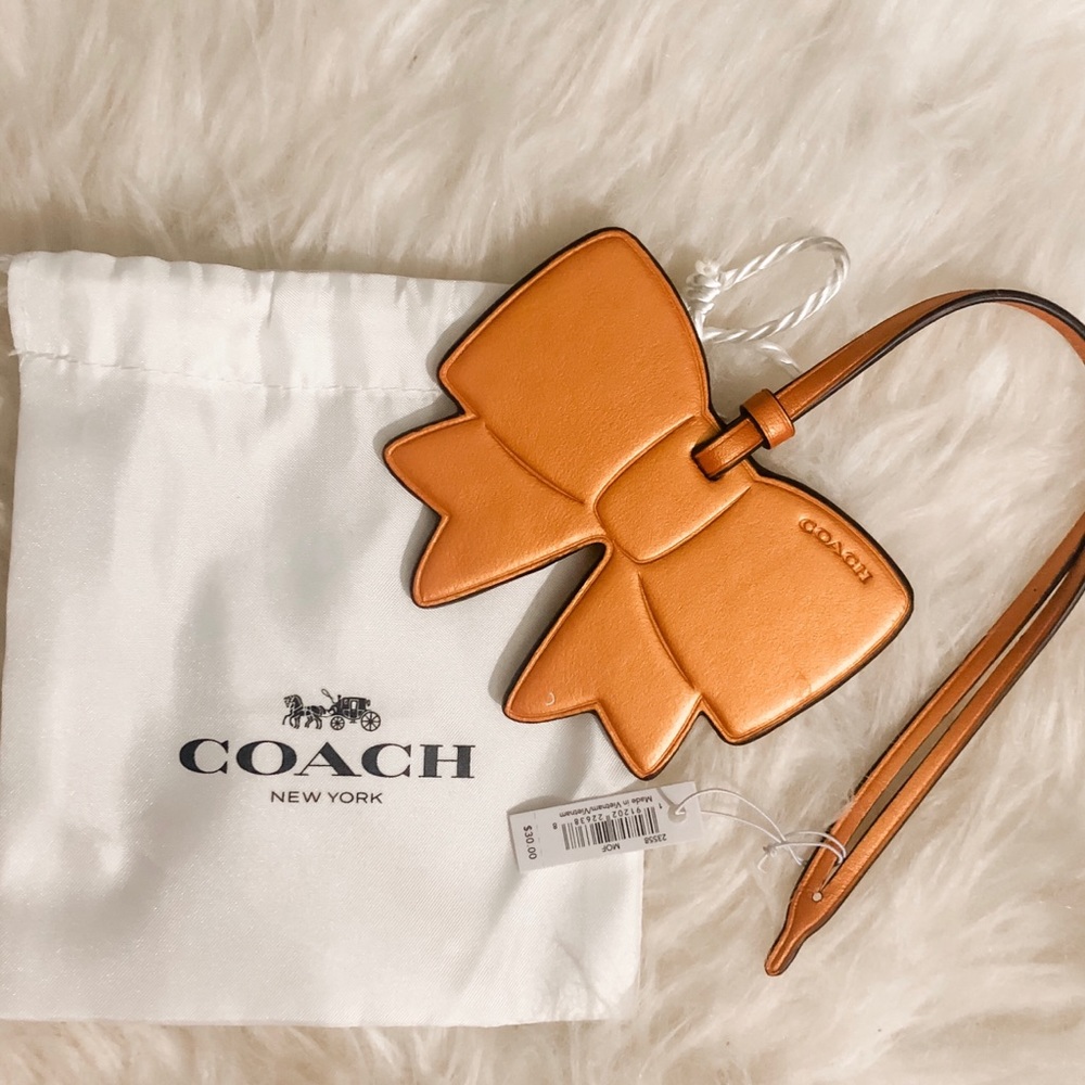 NEW Coach Metallic Orange Leather Bow Hang Tag